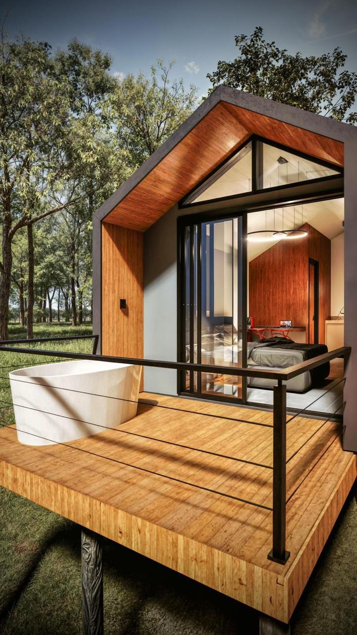 Cabana Carol com banheira no deck